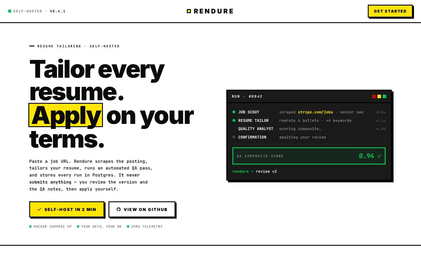 Rendure homepage